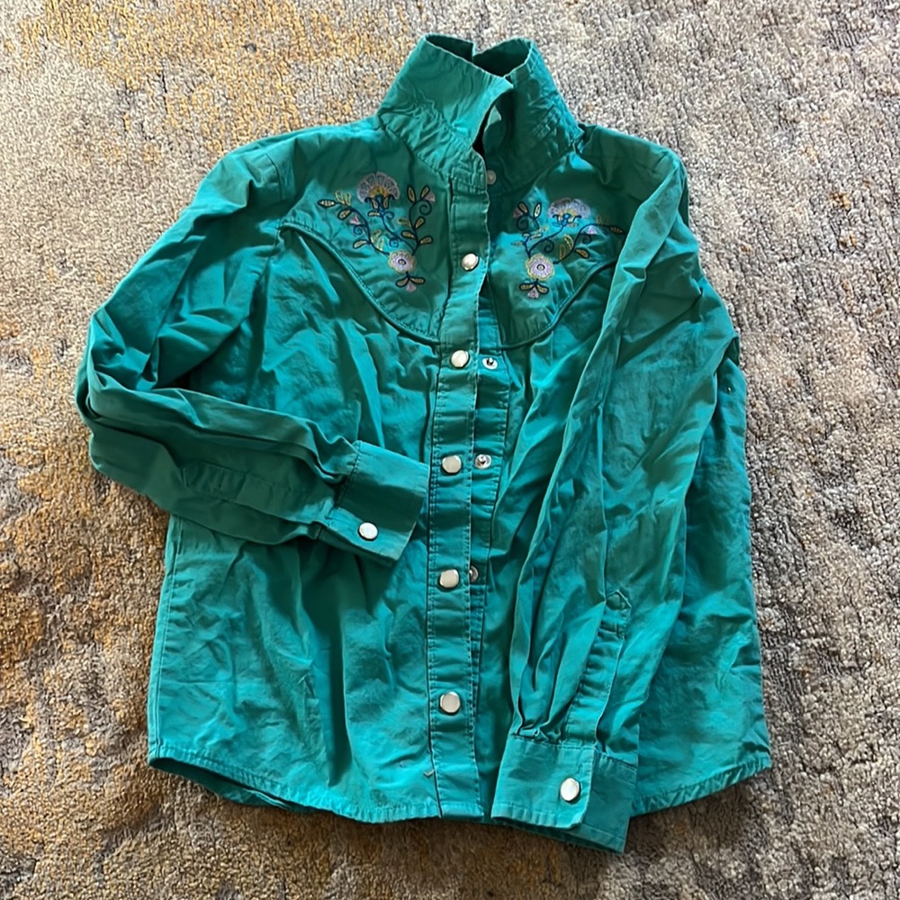 Wrangler Girls Teal Pearlsnap Western Shirt